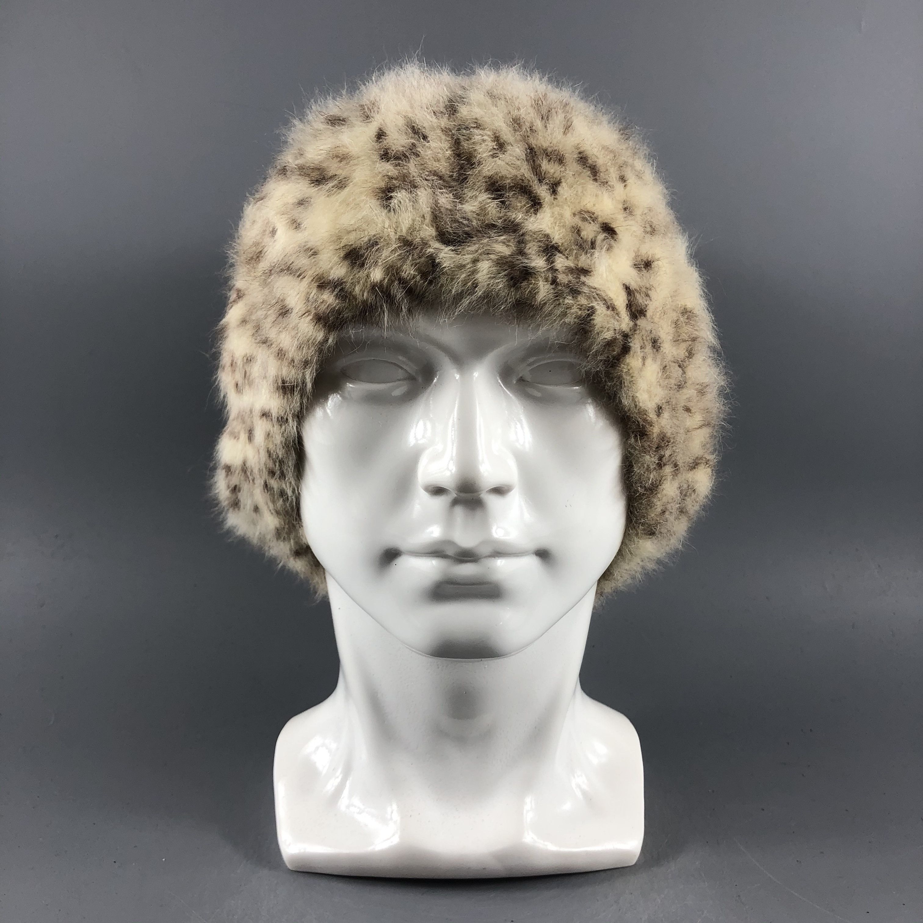 image of Vintage Lds Faux Fur Leopard Beanie Snow Hat Snow Cap -D132, Men's