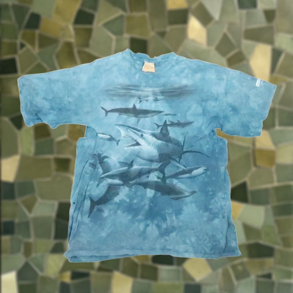 The Mountain VINTAGE The Mountain Shark Shirt XL Men Blue Short Sleeve Crew Neck 100% Cotton Thrashed 2004 Size US 36 / EU 52 - 1 Thumbnail