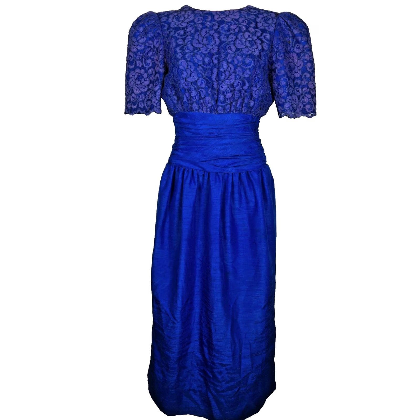 Vintage VTG 60'S Blue Lace Bust Prom Bridesmaid Formal Dress Sheath Empire Waist Maxi S/M Womens Size S / US 4 / IT 40 - 2 Thumbnail