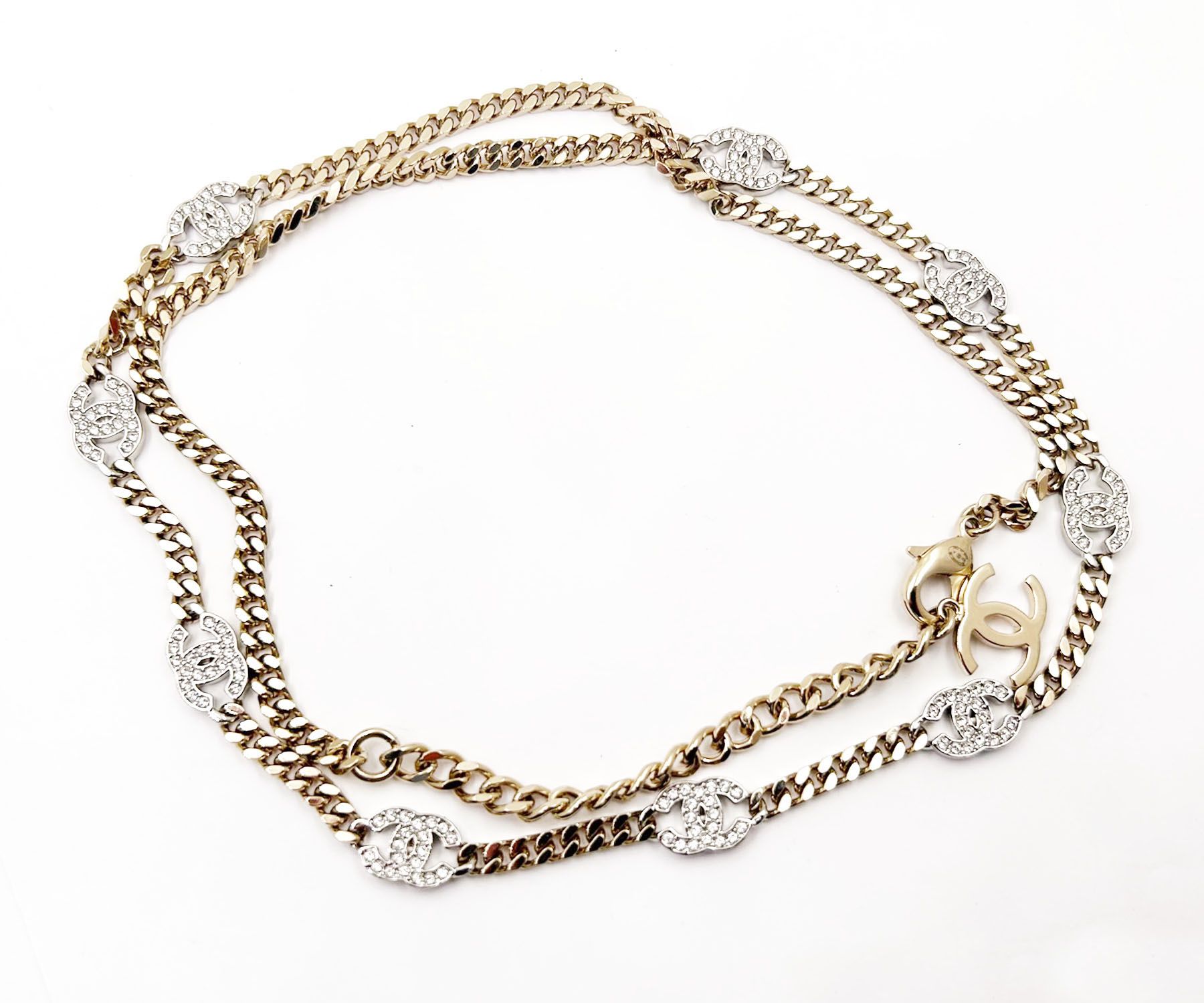 Chanel Choker Necklace Here Mark Black Gold Rhinestone Special