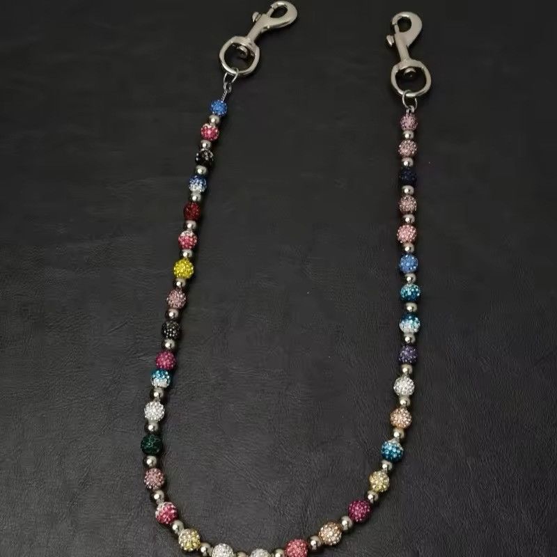 Jewelry Round Bead Rhinestone Multicolor Punk Pants Chain in Silver, Men's