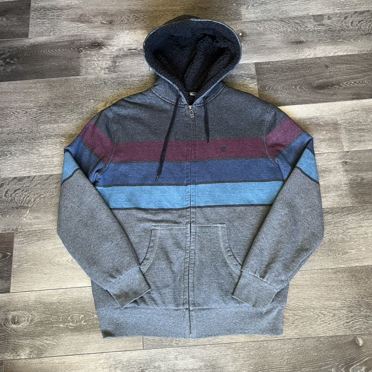 Element Vintage Y2K Element Stripe Sherpa Fleece Lined Zip Up Hoodie Size US M / EU 48-50 / 2 - 1 Thumbnail