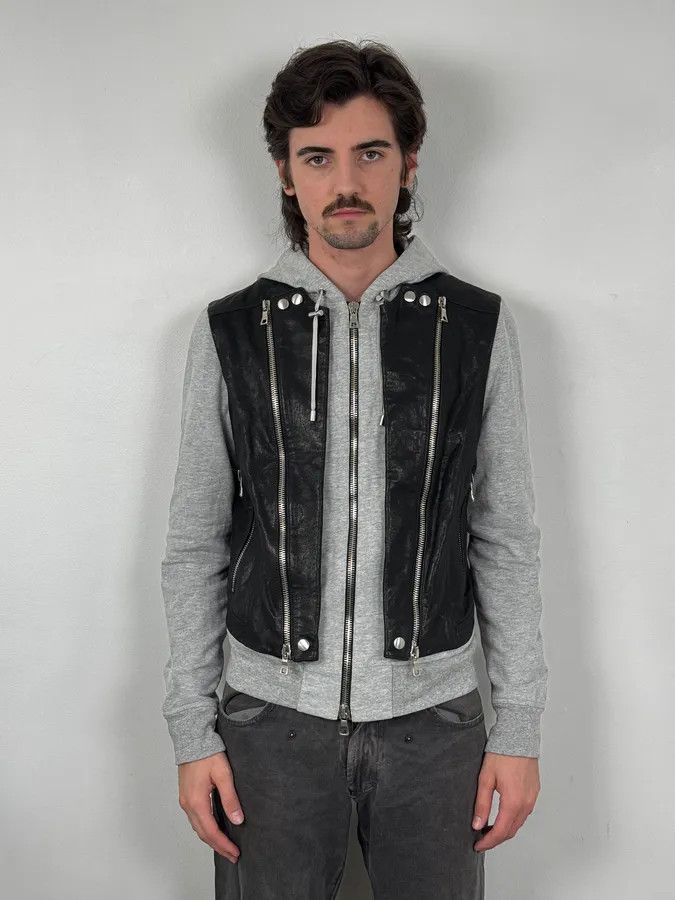 Balmain SS2019 Balmain Sample Grey & Black Horpist Leather Zip-Up Hooded Jacket Size US S / EU 44-46 / 1 - 3 Thumbnail