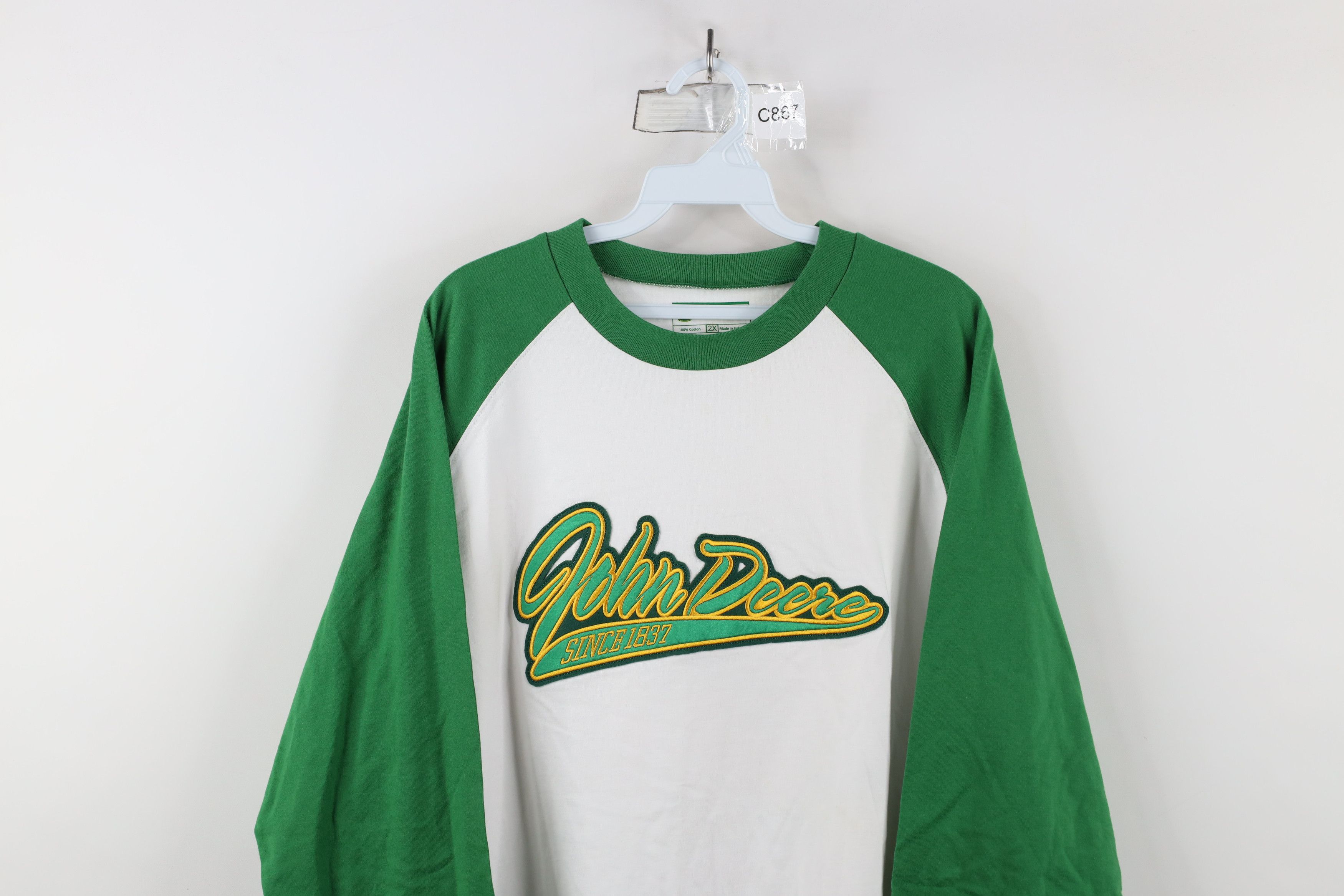 John Deere × Vintage Vintage John Deere Spell 3/4 Sleeve Raglan T-Shirt Cotton Size US XXL / EU 58 / 5 - 2 Thumbnail