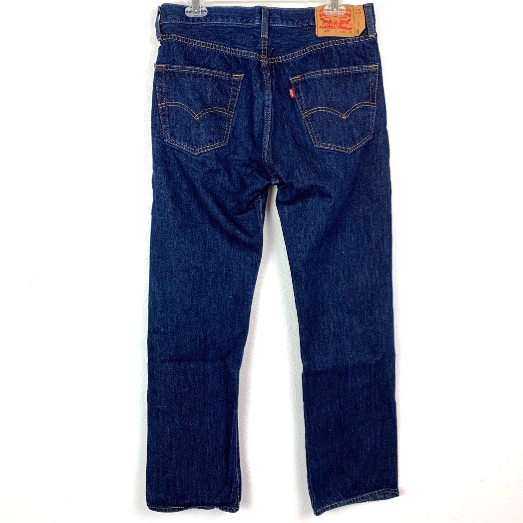 Levi's Levi's 501 Mens Jeans Dark Wash Button Fly 33 x 32 Blue Denim 100% Cotton Regular Inseam 32 Boots Cut Size US 33 - 3 Thumbnail