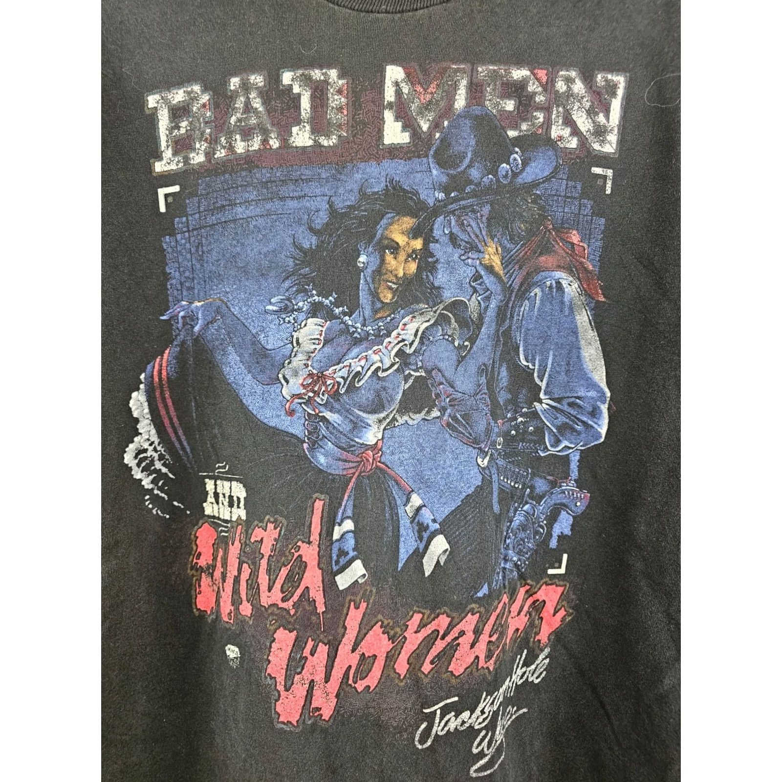 Fruit Of The Loom VINTAGE BAD MEN AND WILD WOMEN SINGLE STITCH COTTON BLACK T-SHIRT SZ XLARGE Size XL / US 12-14 / IT 48-50 - 2 Thumbnail