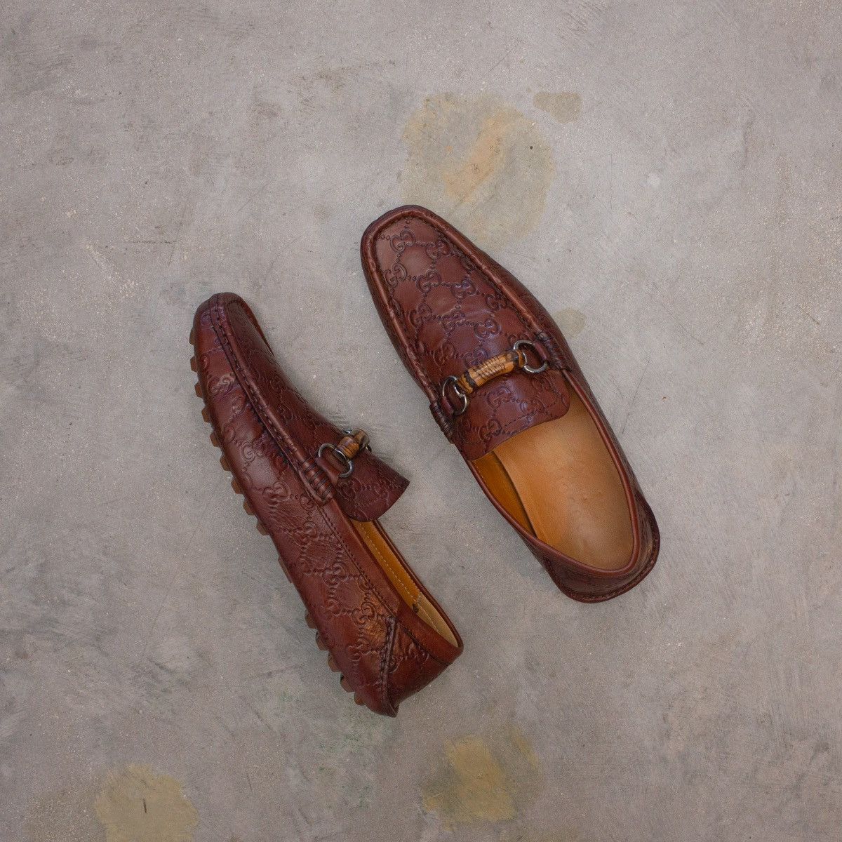Gucci GUCCI Guccissima Brown Leather Drivers Bamboo Loafers Size US 8.5 / EU 41-42 - 1 Thumbnail