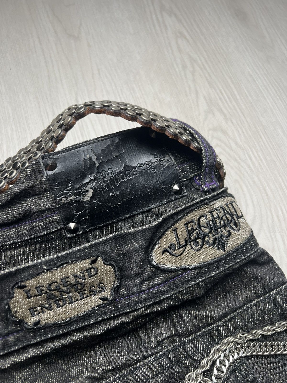 14th Addiction Midas Mud Wash Black Fadded Double Waist Dirty Flared Jeans Size US 31 - 6 Thumbnail