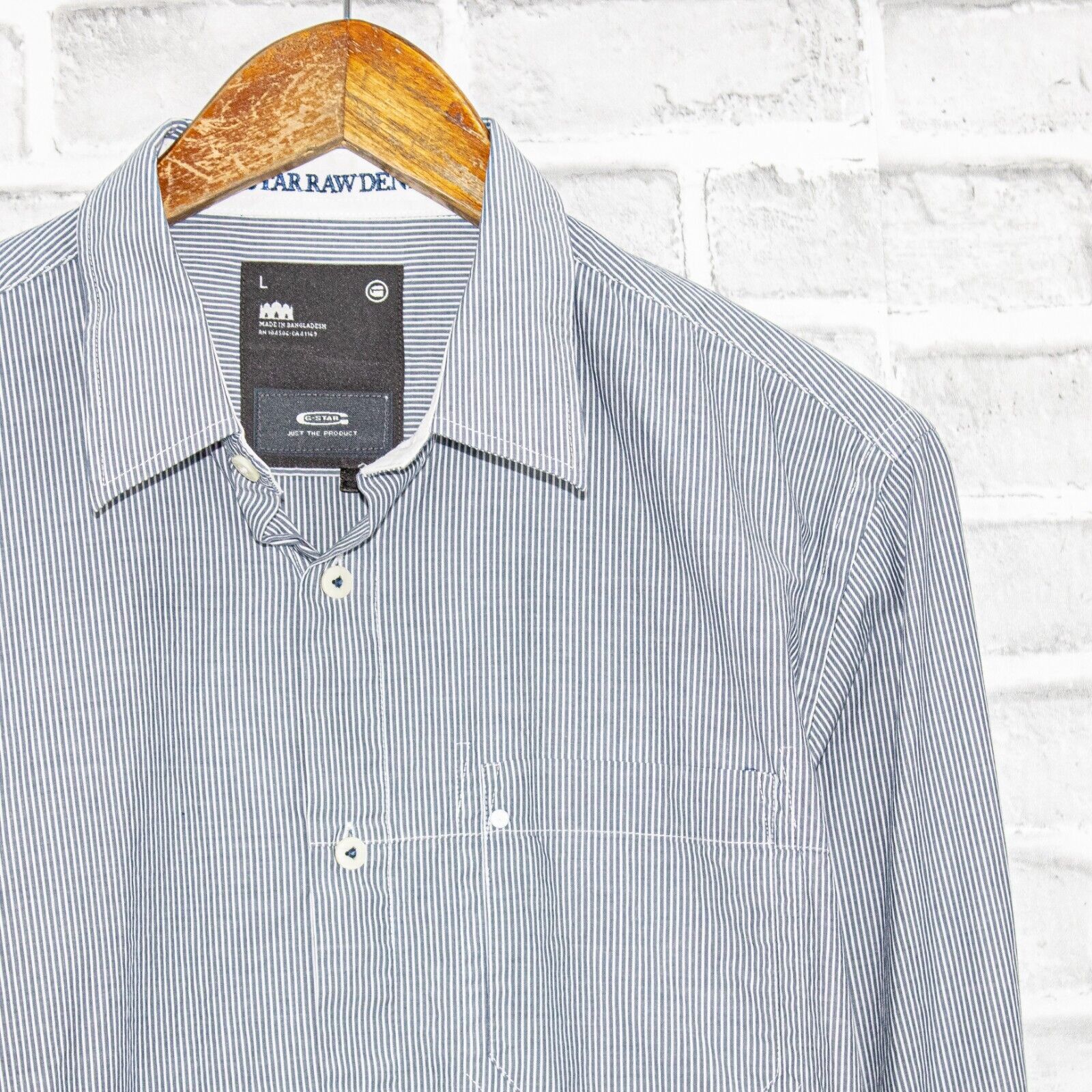 G-Star G Star RAW Men's Button up Shirt White blue striped Size US L / EU 52-54 / 3 - 6 Thumbnail