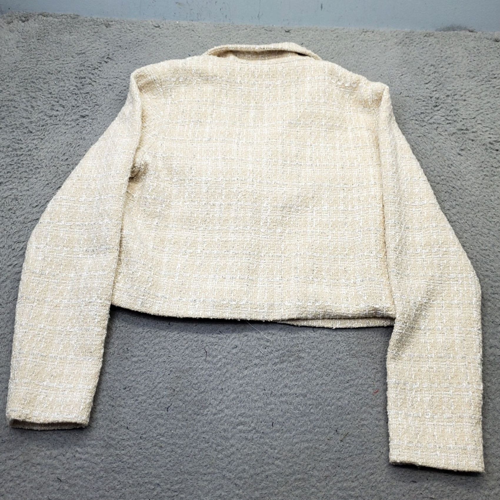 Vintage Whiteroom + Cactus Tweed Cropped Blazer Womens Size L Tan Lined Peak Lapel EUC Jacket Size L / US 10 / IT 46 - 2 Thumbnail