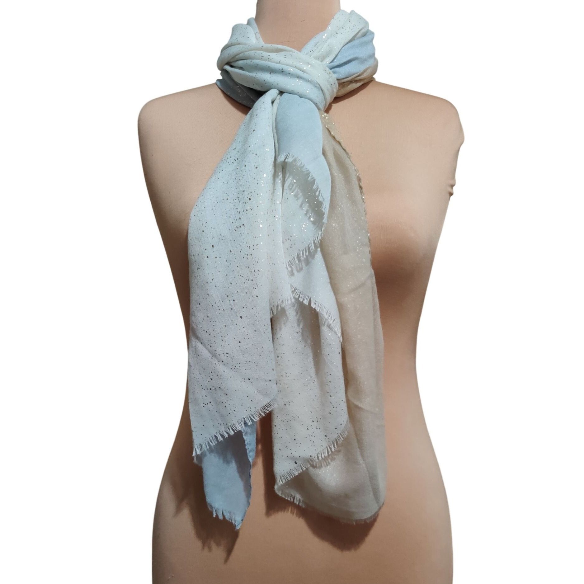 Other Shimmer Light Blue Beige Ombre Scarf Recycled Fabric Lightwe Size ONE SIZE - 1 Thumbnail