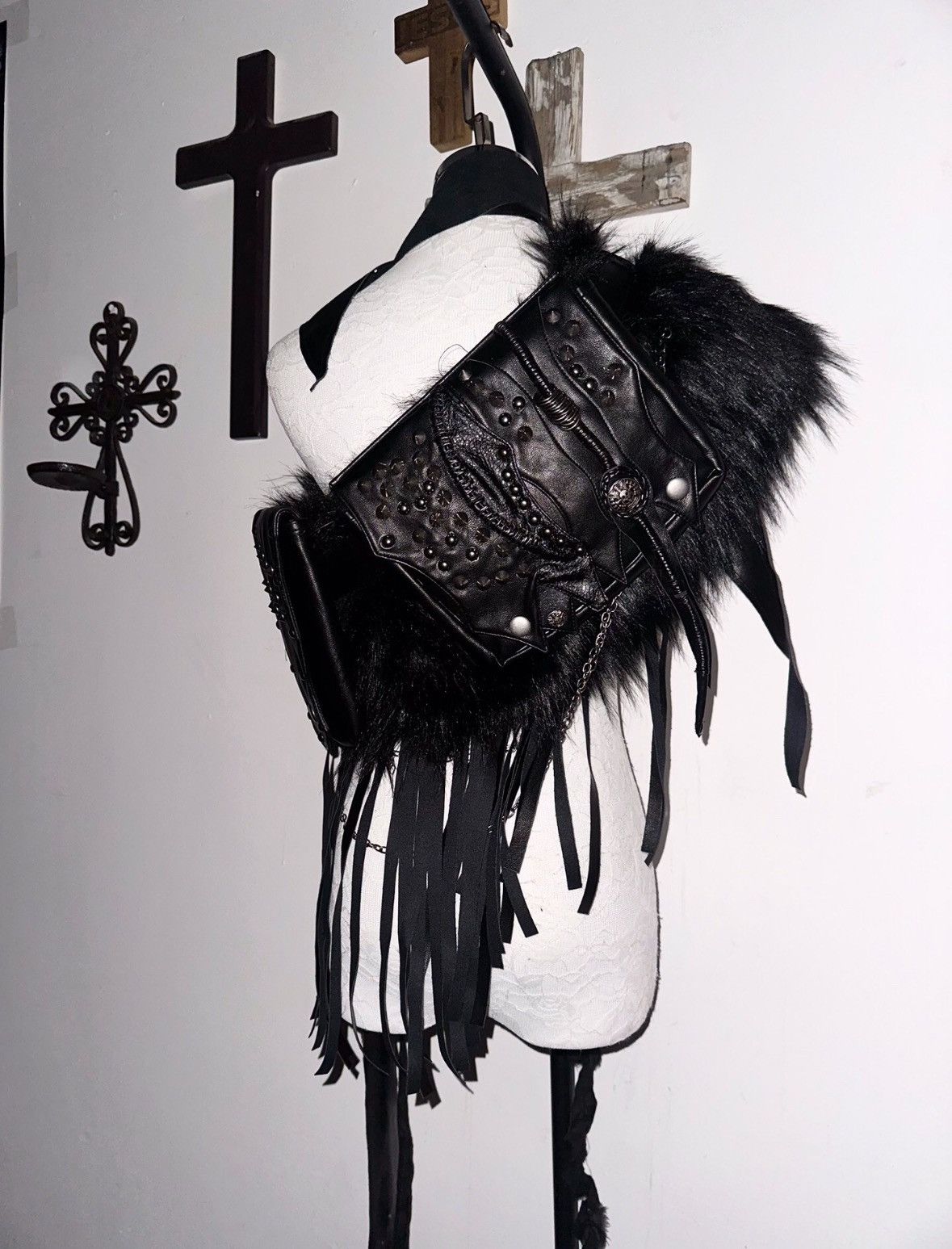 Designer × Japanese Brand visual kei gothic faux leather studded patchwork waist bag Size ONE SIZE - 4 Thumbnail