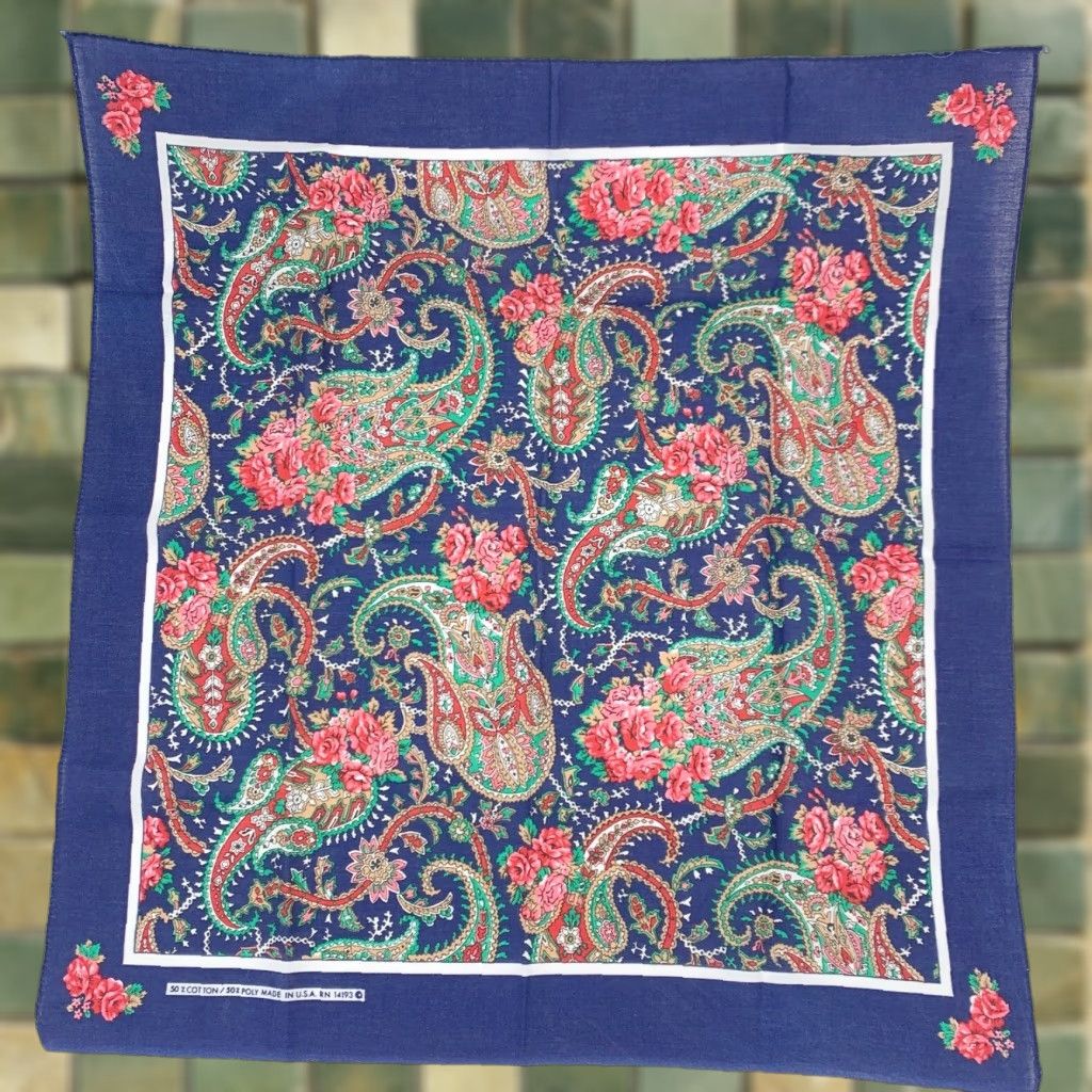 Vintage VINTAGE Bandana Shirt? 21" x 21" Blue Paisley Cotton Blend 50/50 Made in USA Unbranded Unisex Western Size ONE SIZE - 1 Thumbnail