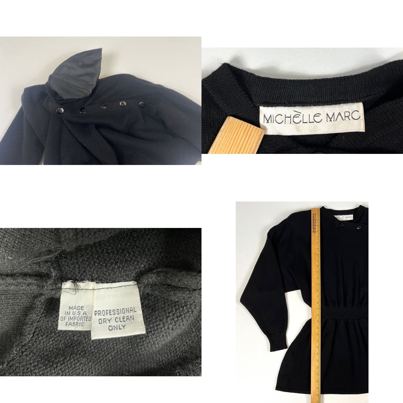 Vintage Michelle Marc Women 80s Tunic Sweater Dress Knit Black XS/S Made in USA Vintage Women's Size S / US 4 / IT 40 - 8 Thumbnail