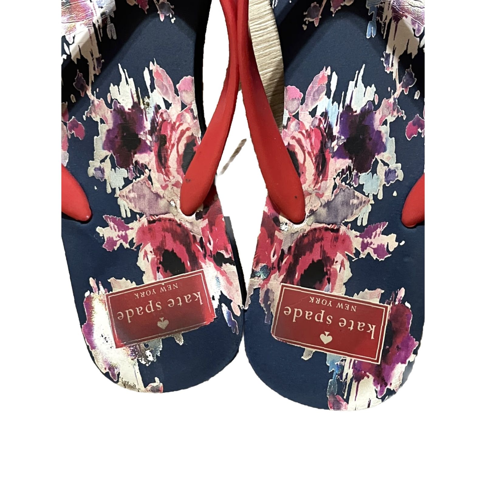Vintage kate spade new york Nova Floral Print Flip Flops Navy Red Thongs Size 9 US Sandal Women Flat Shoes Size US 9 / IT 39 - 3 Thumbnail