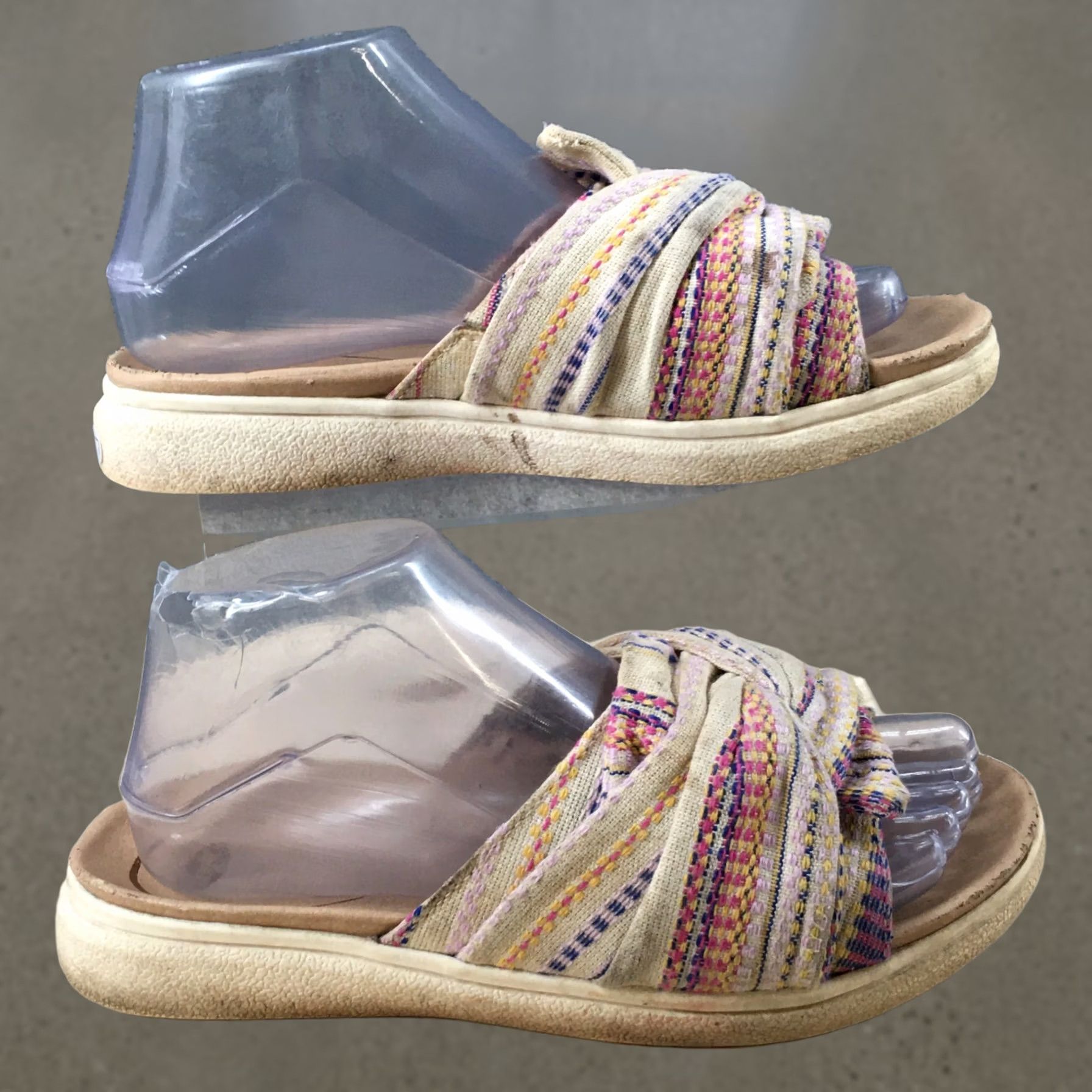 Vintage Dr Scholl's Sandals Womens 7 M Willow Slide Flats Slip On Beige Fabric Open Toe Size US 7 / IT 37 - 1 Thumbnail