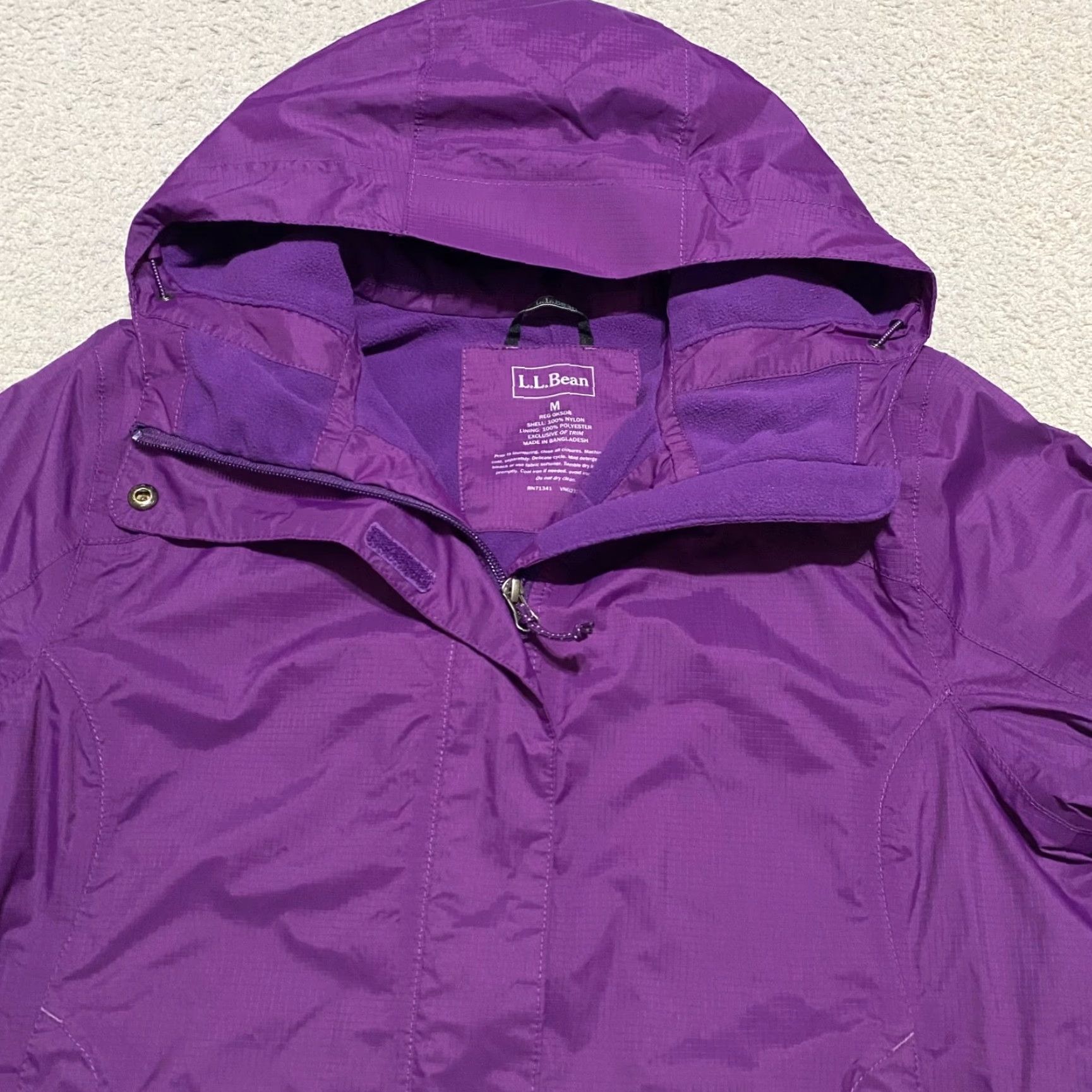 Vintage L.L. Bean Womens Jacket Medium Hooded Fleece Lined Nylon Full Zip Purple Outdoor Shirt Size M / US 6-8 / IT 42-44 - 5 Thumbnail