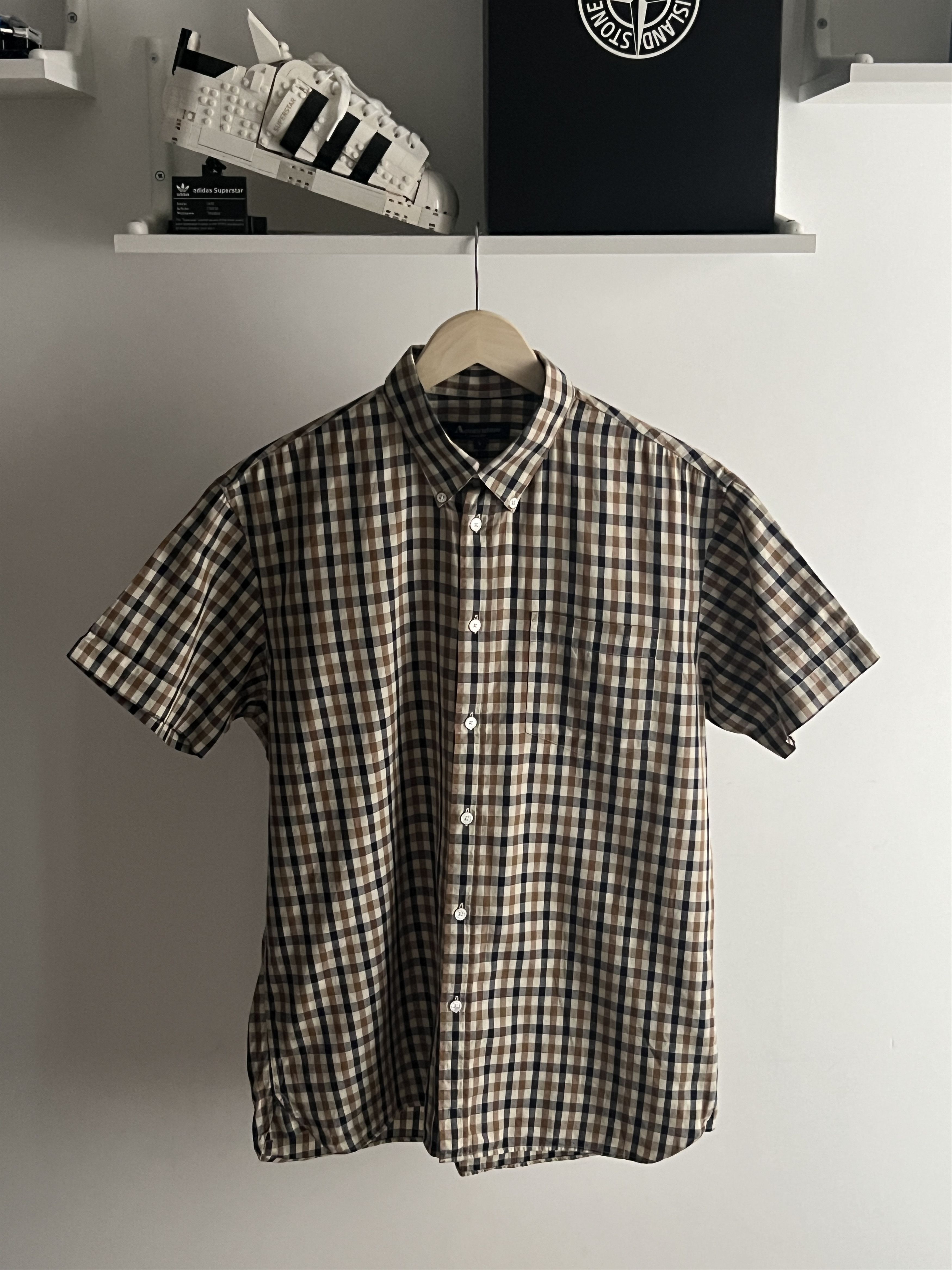 Aquascutum × Vintage Vintage Aquascutum Short Sleeve Classic Check Shirt Size US L / EU 52-54 / 3 - 1 Thumbnail