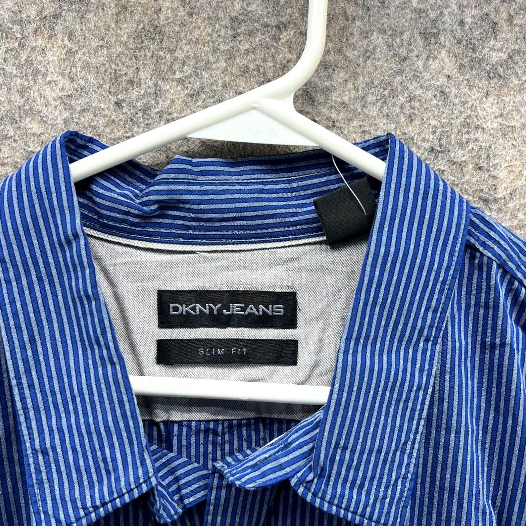 DKNY DKNY Shirt Men XL Blue Button-Down Striped Slim Fit Dress NEW Size 46R - 7 Thumbnail