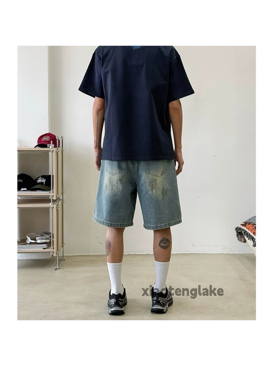 Designer Washed faded loose baggy stain paint hiphop shorts Size US 34 / EU 50 - 2 Thumbnail