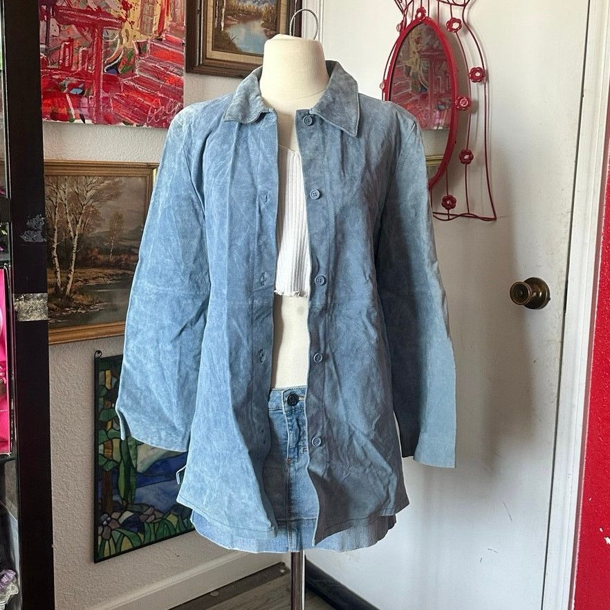 Other passports vintage 100% leather blue coat jacket Size M / US 6-8 / IT 42-44 - 1 Thumbnail