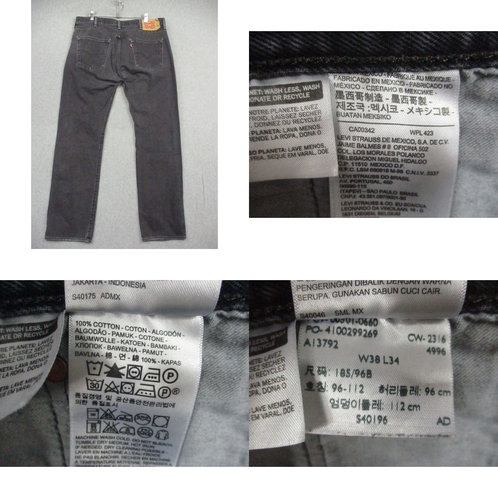 Levi's Levi's 501 Jeans Mens 38x34 Black Denim Straight 501 Button Fly Classic Vintage Jeans Mens Size US 38 / EU 54 - 8 Thumbnail