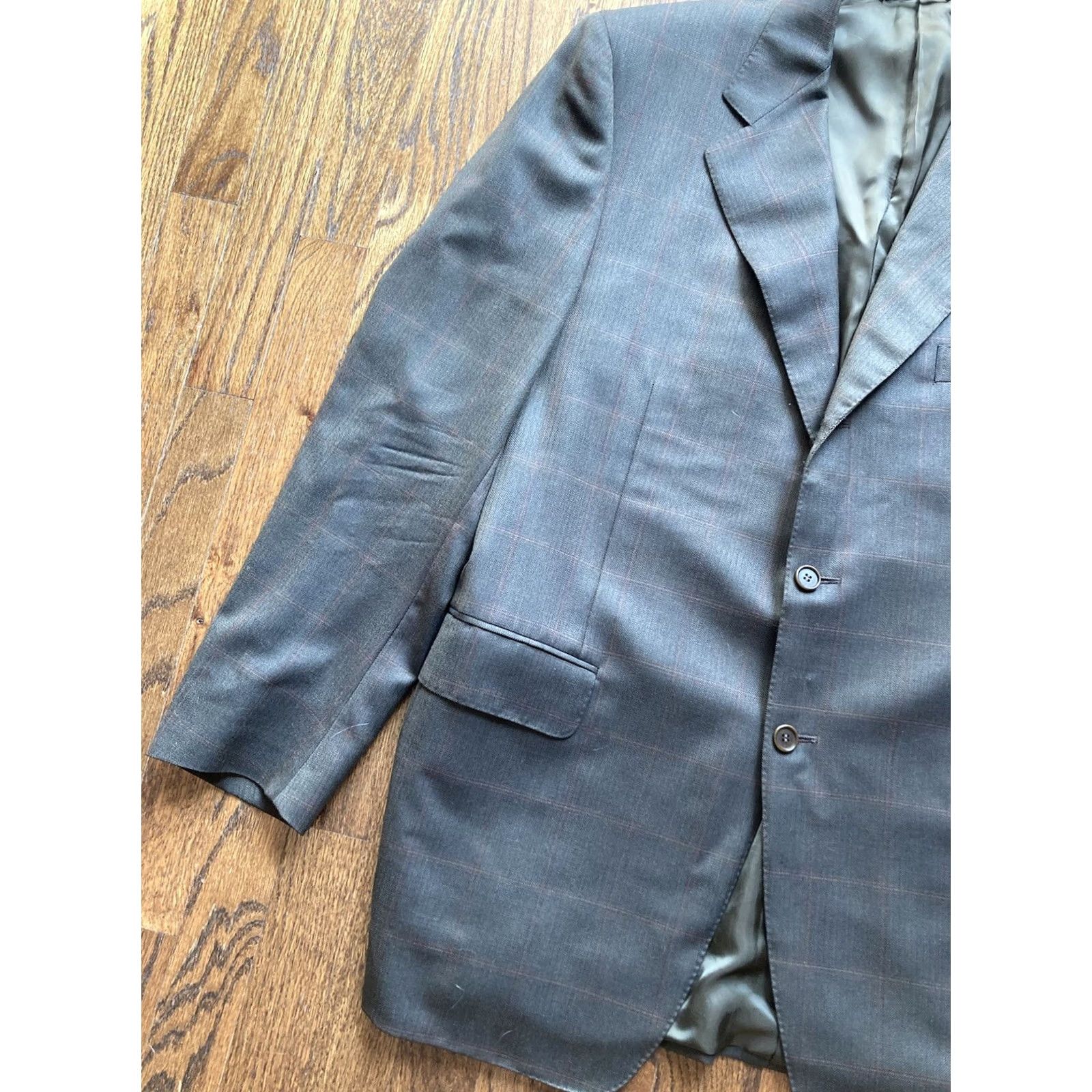 Canali Canali Mens Blazer Sport Coat 42R Dark Brown Wool Windowpane Made In Italy Jacket Size 42R - 2 Thumbnail