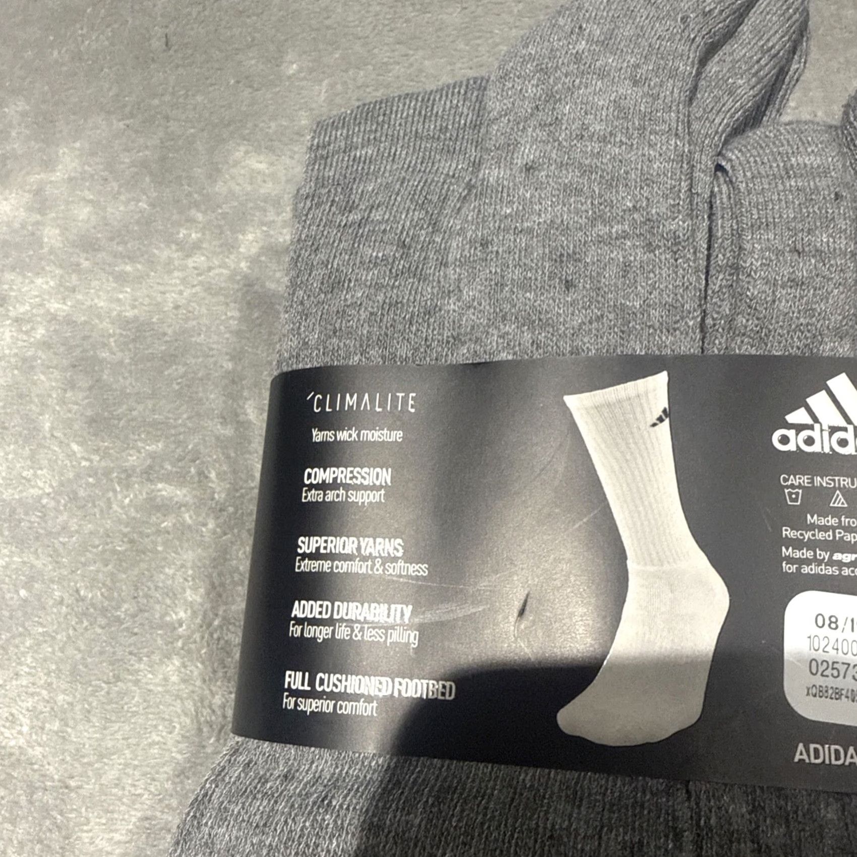 Adidas Adidas Socks Crew Men 6-12 Gray 6 Pairs Cushioned Climalite Compression Size ONE SIZE - 5 Thumbnail