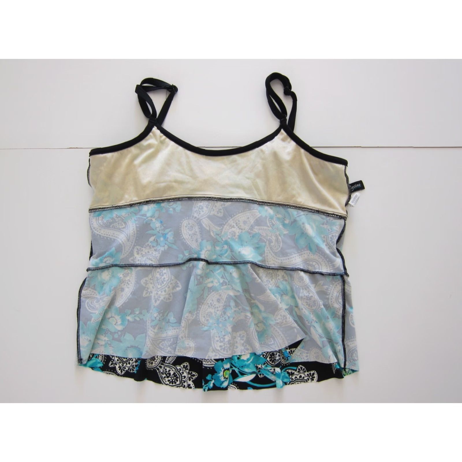 Vintage Maxine Of Hollywood Black Blue Floral Paisley Built In Bra Swim Tankini Top 22W Size 3XL / US 20-22 - 5 Thumbnail