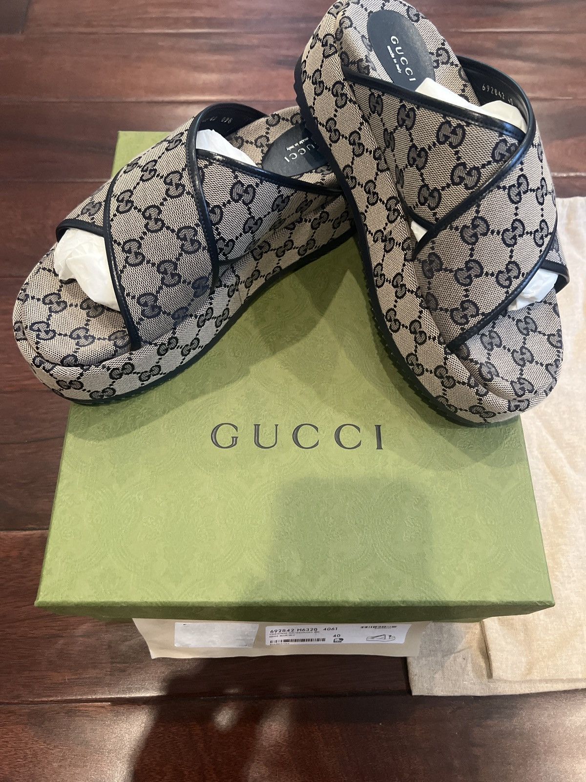 Gucci Monogram Criss Cross Platform Slide Sandals Size US 9.5 / IT 39.5 - 2 Thumbnail