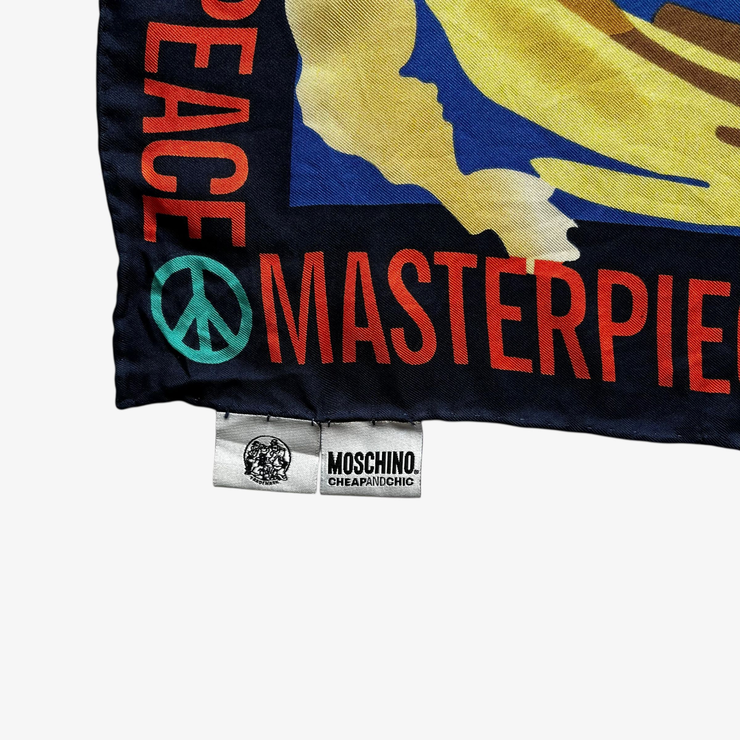 Moschino Vintage Y2K Moschino Peace & Heart Print Blue Silk Scarf Size ONE SIZE - 2 Thumbnail