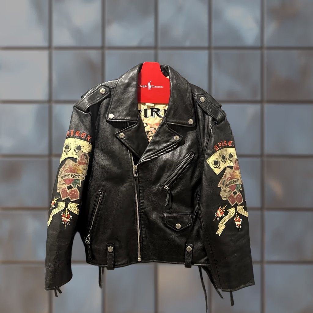 Avirex VINTAGE Avirex Leather Tattoo Embroidered Jacket GRAIL Men’s Large L Black Motorcycle Jacket Mens Size US L / EU 52-54 / 3 - 1 Thumbnail