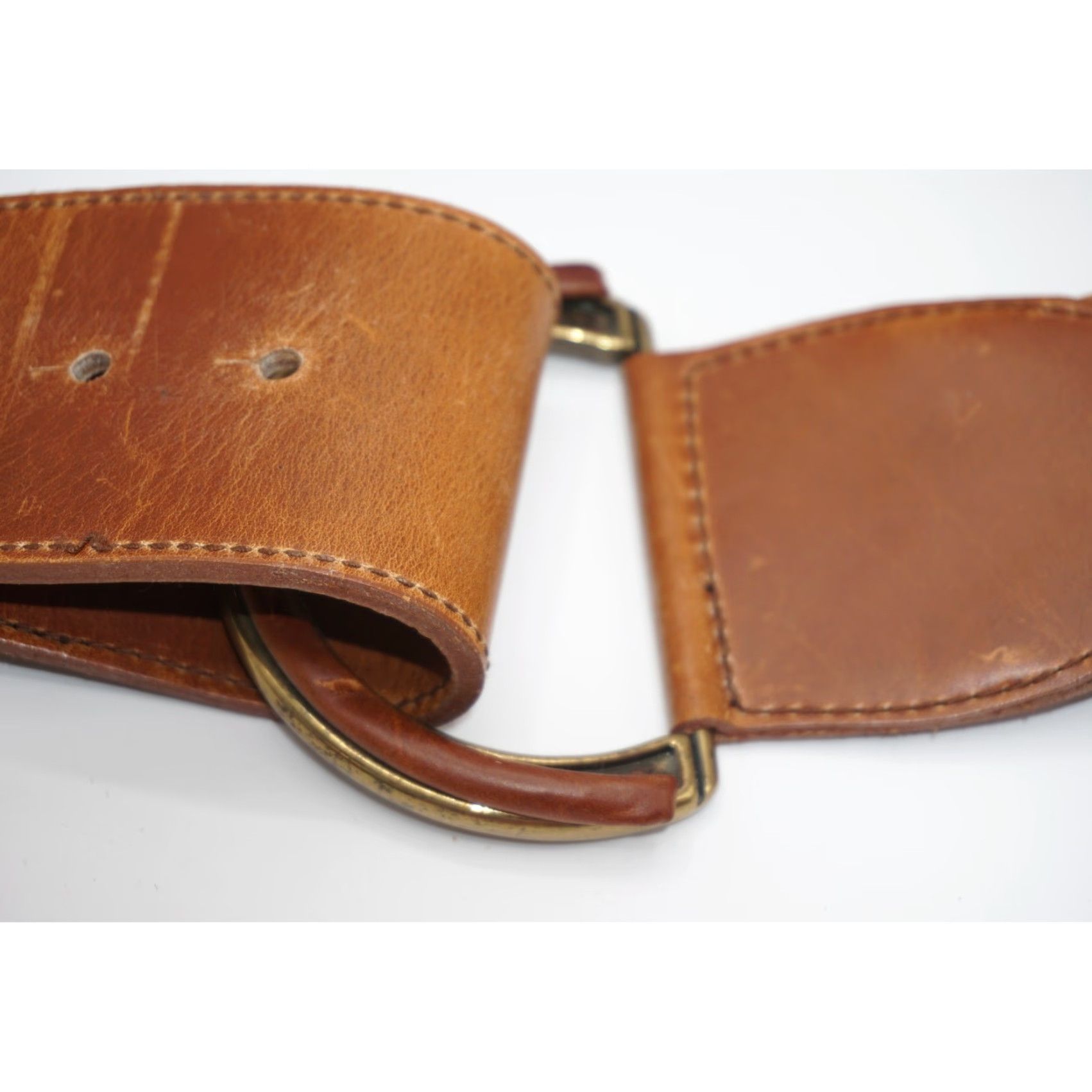 Vintage VINTAGE Brown Leather Waist Belt 1980's Brass Buckle, Unbranded, Size L Size ONE SIZE - 2 Thumbnail