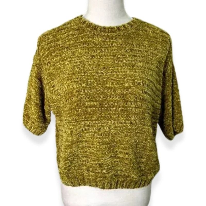 Other Open Edit Sweater Short Sleeve Crop Green Gold W Medium NWT Size M / US 6-8 / IT 42-44 - 2 Thumbnail