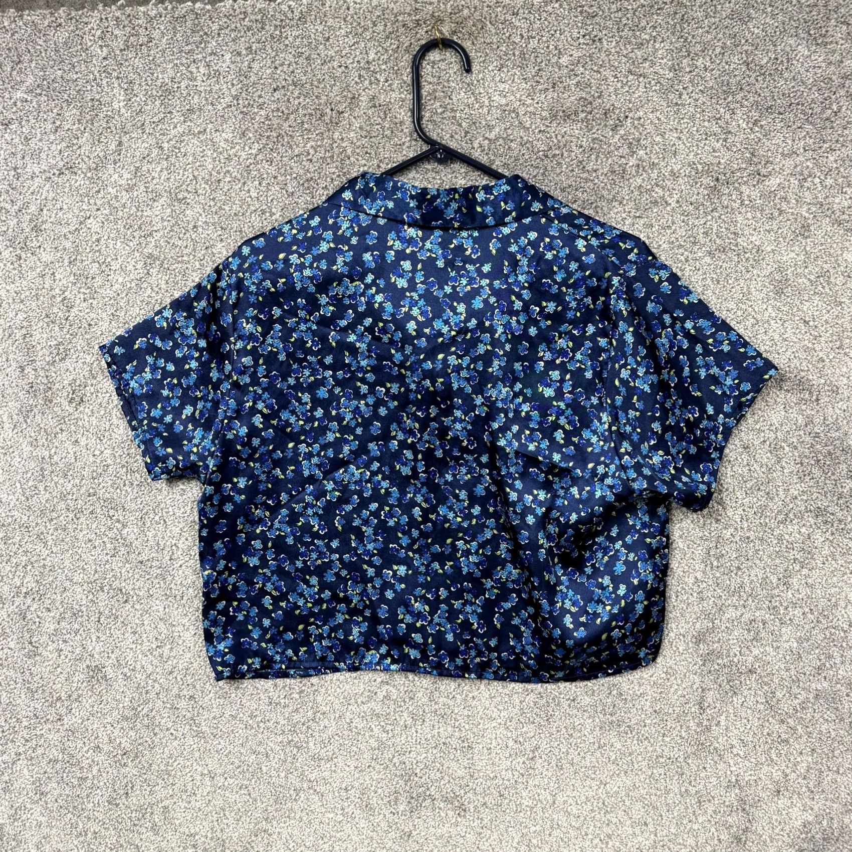Vintage Satin Pajama Set Navy Floral 90s Grunge Y2K Womens L Slim Collared Short Sleeve Drawstring Shorts Size ONE SIZE - 5 Thumbnail