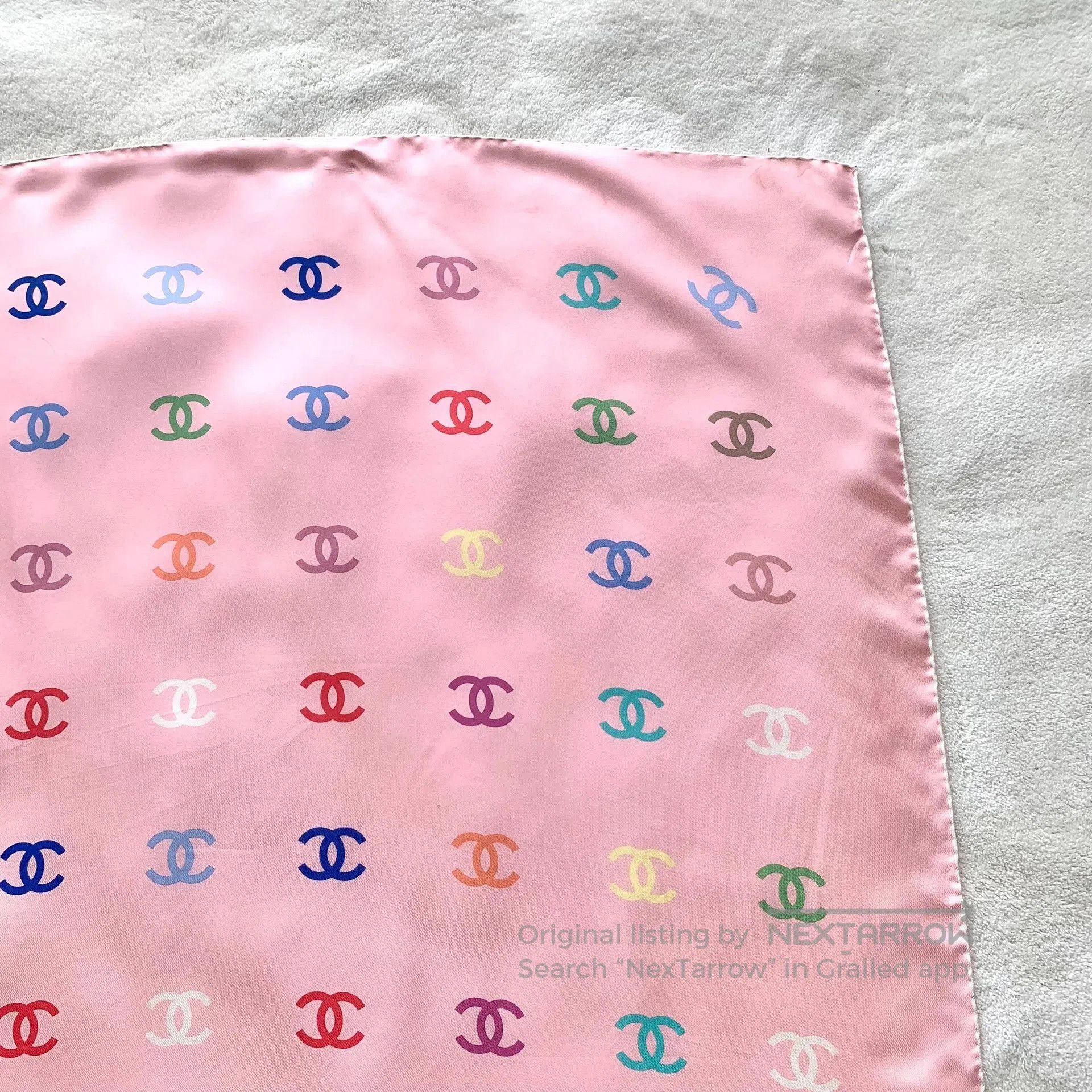 Chanel Chanel Pink Logo Print Silk Scarf 90x90cm. Size ONE SIZE - 3 Thumbnail