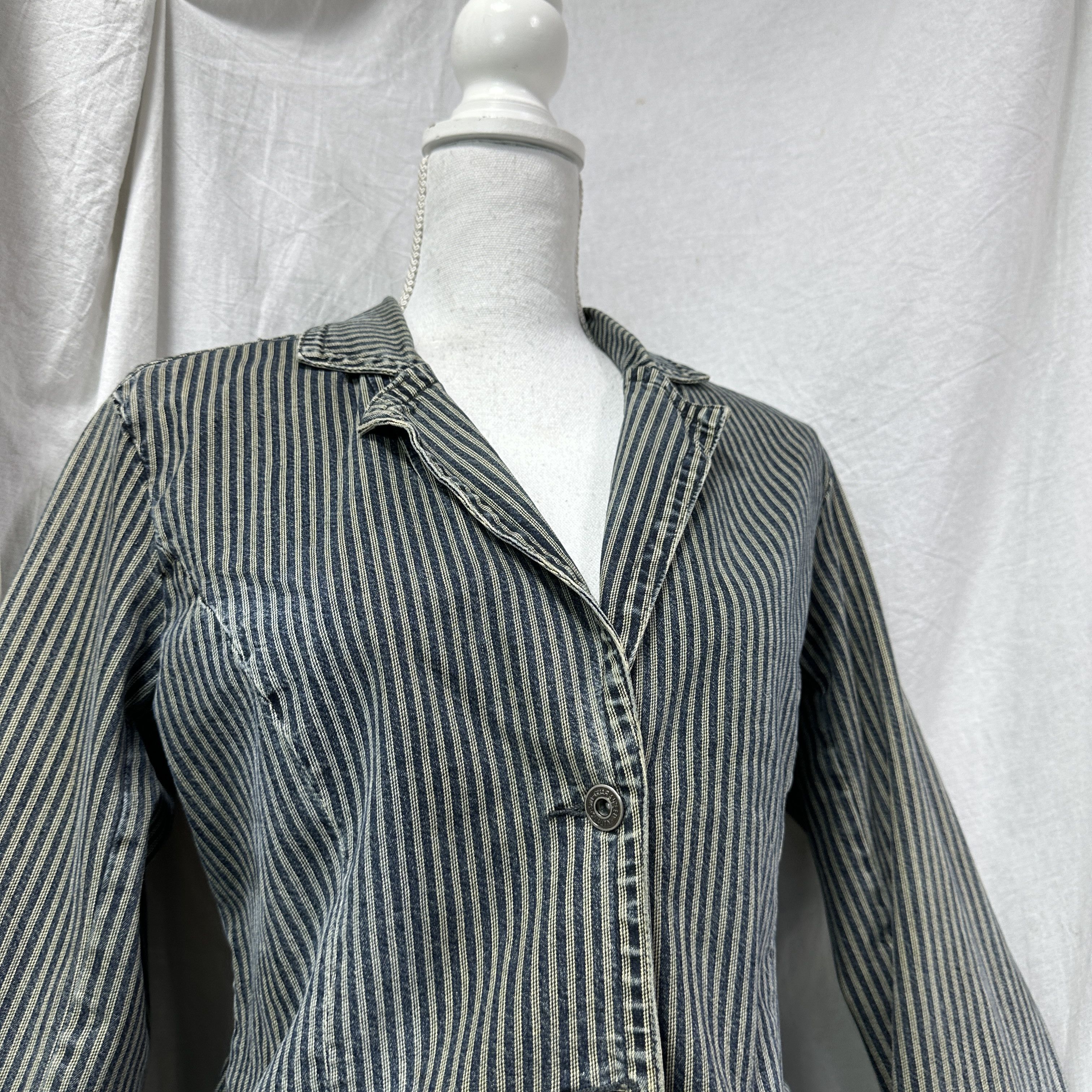 Vintage Vintage Striped Denim Washed Jeans Jacket / Blazer 00s Size L / US 10 / IT 46 - 7 Thumbnail
