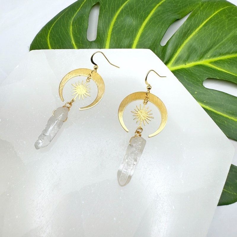 Anthropologie ANTHROPOLOGIE Gold Sun Moon Star Boho Gemstone Hoop Earrings Size ONE SIZE - 4 Thumbnail