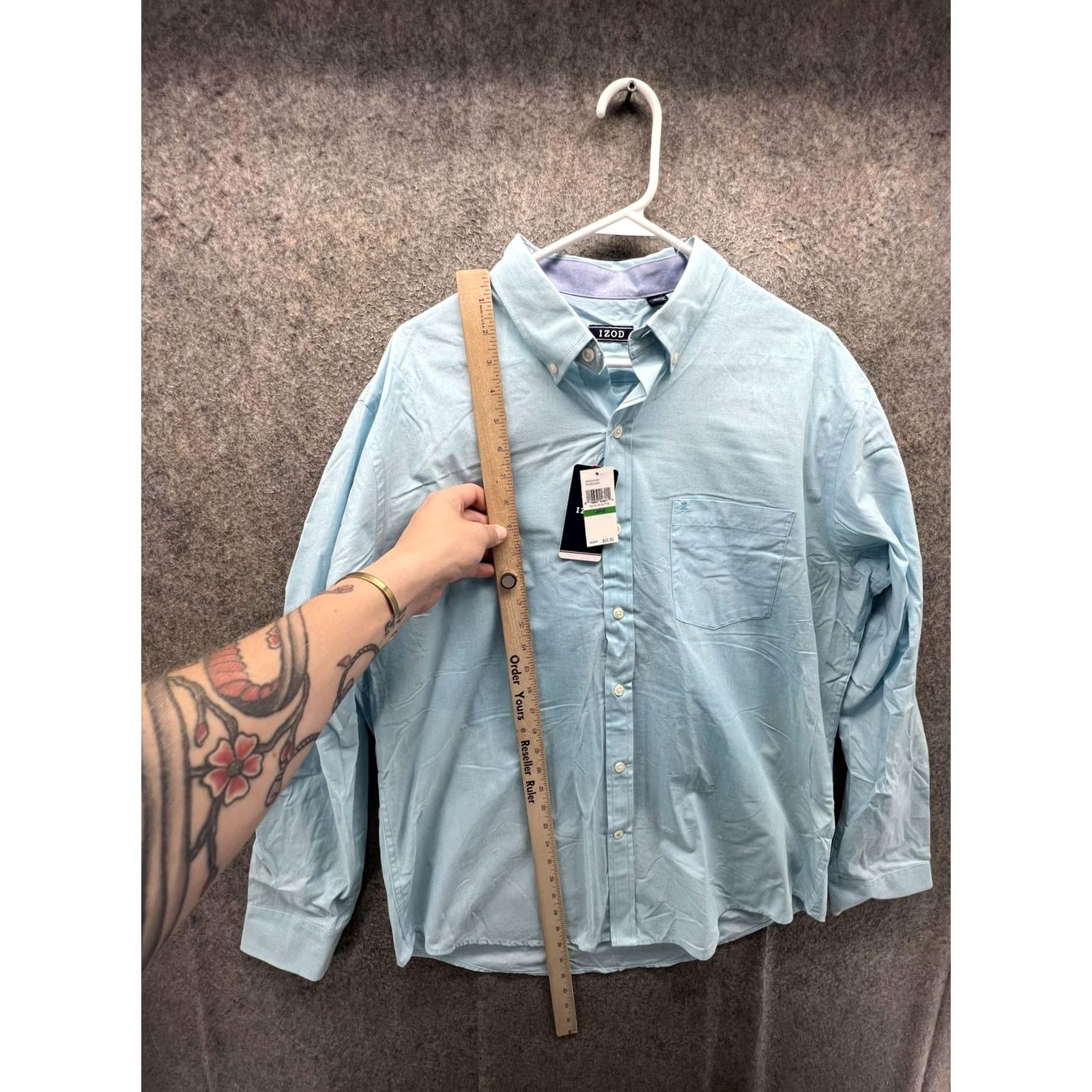 Izod IZOD Shirt Mens Large Blue Solid Long Sleeve Button Front Casual Woven NEW Size US L / EU 52-54 / 3 - 6 Thumbnail