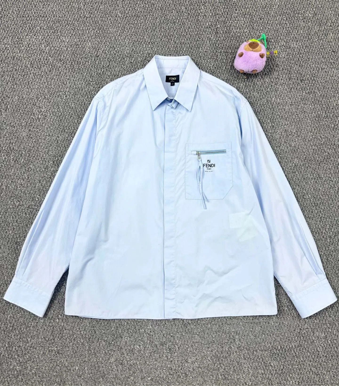 Fendi FENDI Blue Zip Pocket Logo Long Sleeve Shirt| Size S / US 4 / IT 40 - 1 Thumbnail