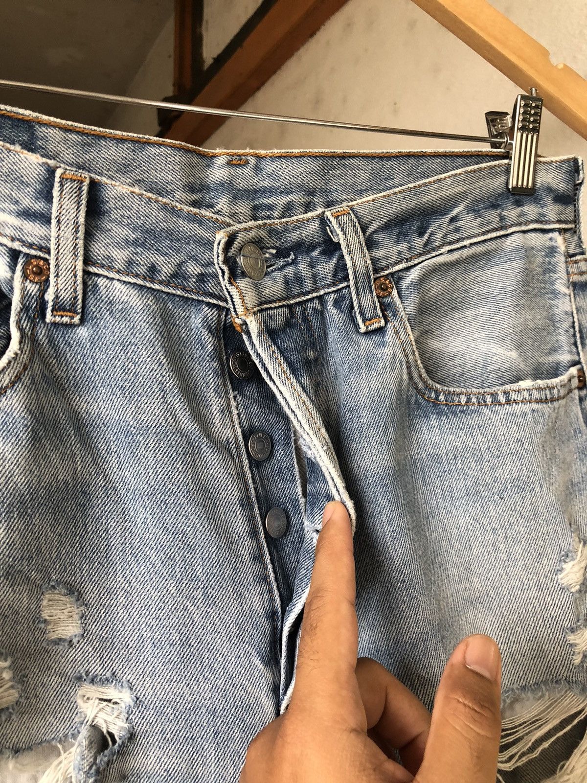 Vintage Rare❗️Vintage 90s Levis 501 Distressed Jeans Like Kapital Size US 30 / EU 46 - 9 Thumbnail