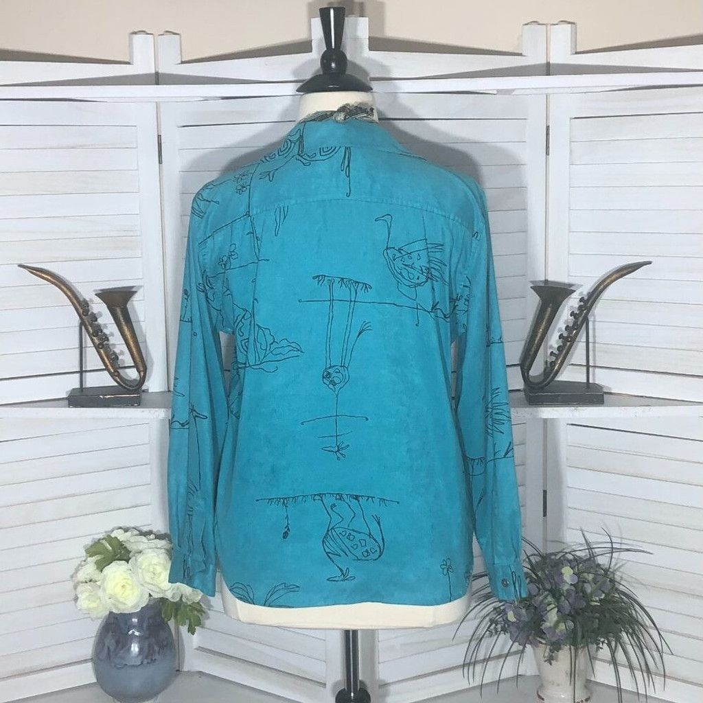 Chicos shirt teal aqua faux suede stick animal Avant Garde Sz L (3) Size L / US 10 / IT 46 - 2 Thumbnail