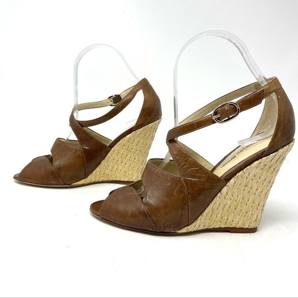 Alexandre Birman Alexandre Birman Brown Leather Raffia Wedge Sandals EU 38.5 Size US 8.5 / IT 38.5 - 4 Thumbnail