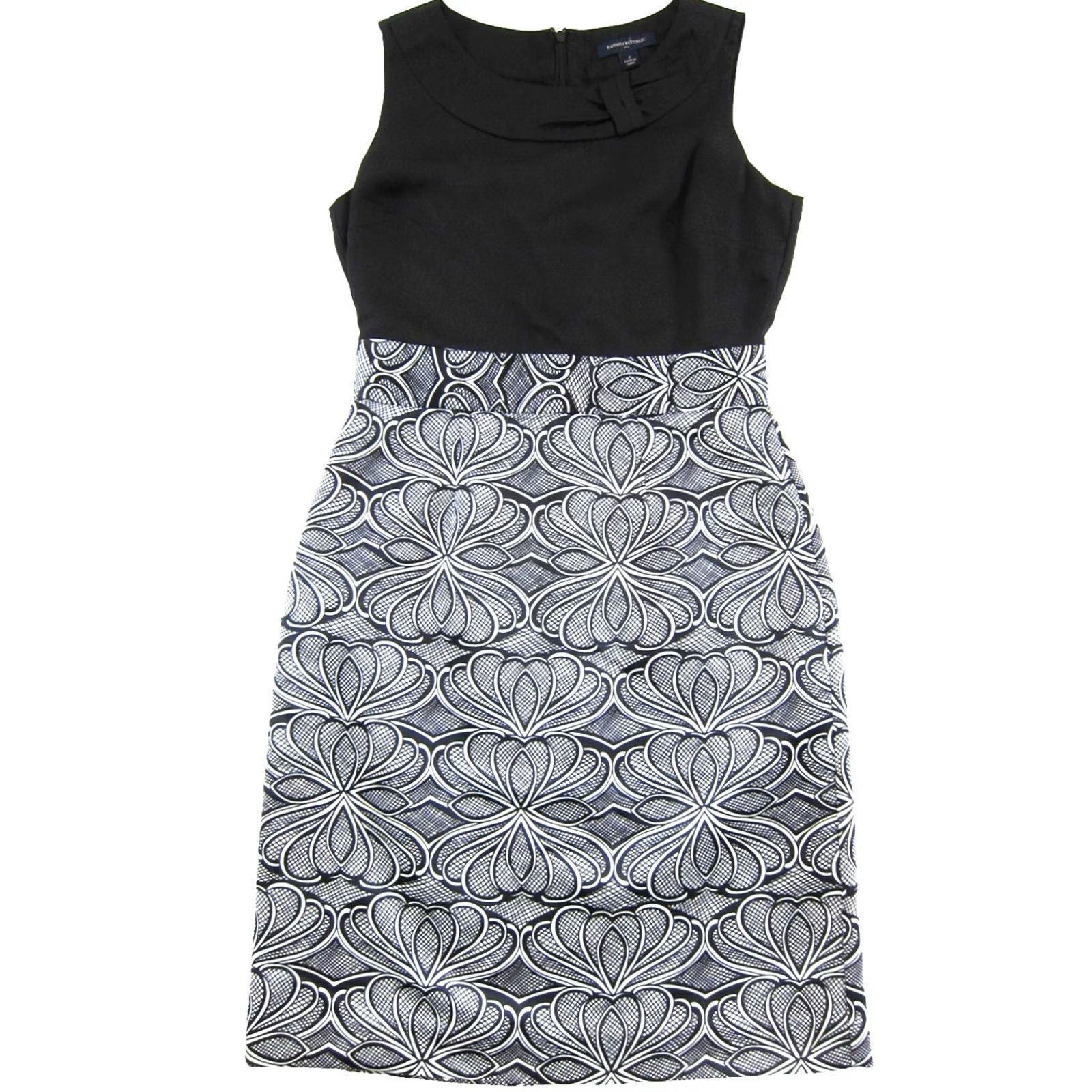 Banana Republic Banana Republic Sleeveless Sheath Tank Dress 2 Black White Floral Geometric Lined Back zipper Knee Length Womens Dress 2 Size XS / US 0-2 / IT 36-38 - 2 Thumbnail