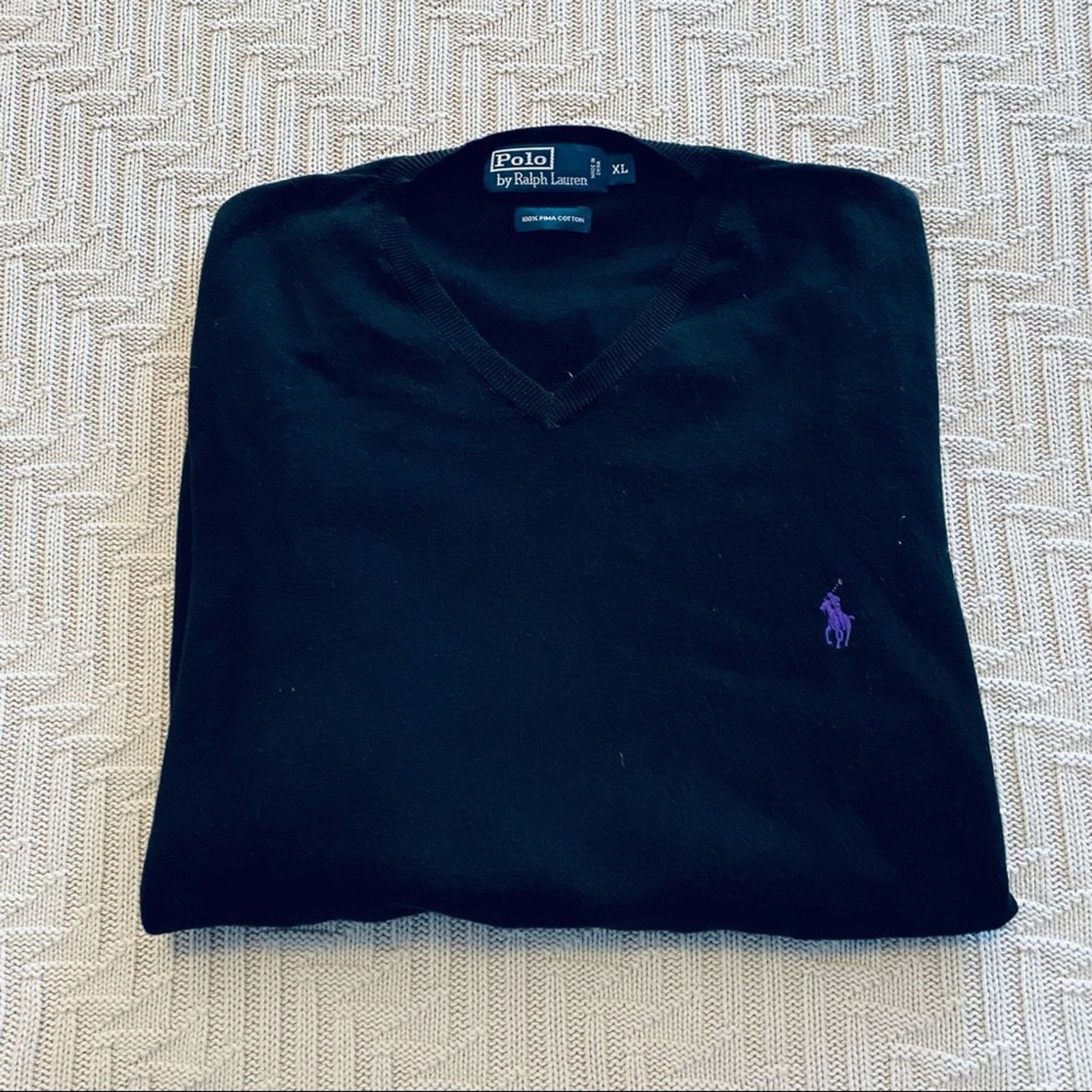 Polo Ralph Lauren Polo RL black vneck pima cotton sweater Size US XL / EU 56 / 4 - 1 Thumbnail
