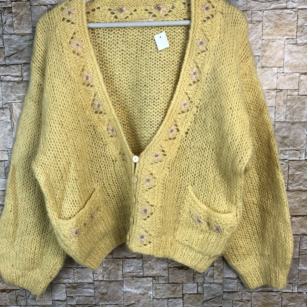 Homespun Knitwear Bianca Yellow Cardigan mohair fur vintage Knitwear #A861 Size M / US 6-8 / IT 42-44 - 3 Thumbnail