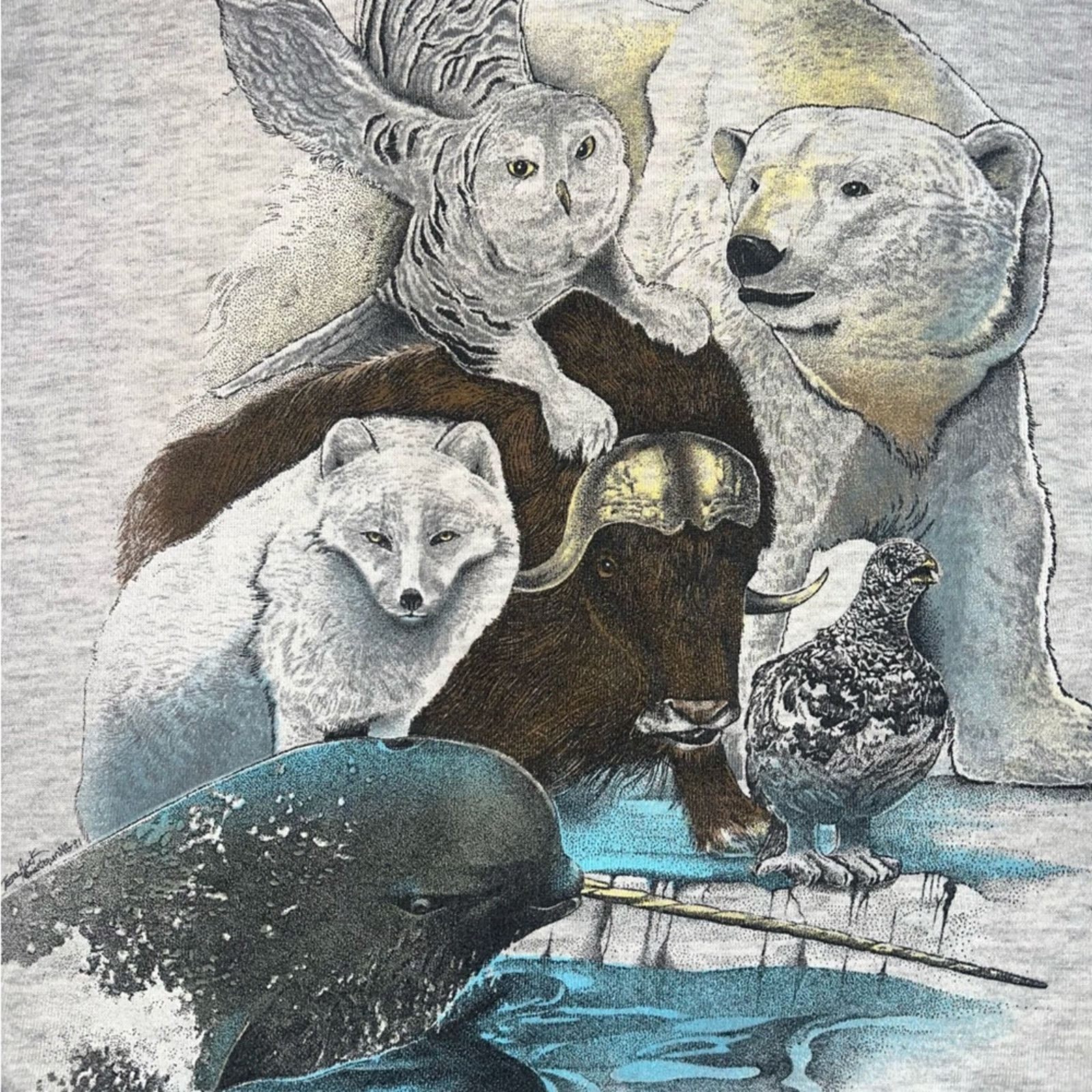 Jerzees 90s Jerzees Arctic Wildlife White Crewneck Sweatshirt Size US L / EU 52-54 / 3 - 7 Thumbnail