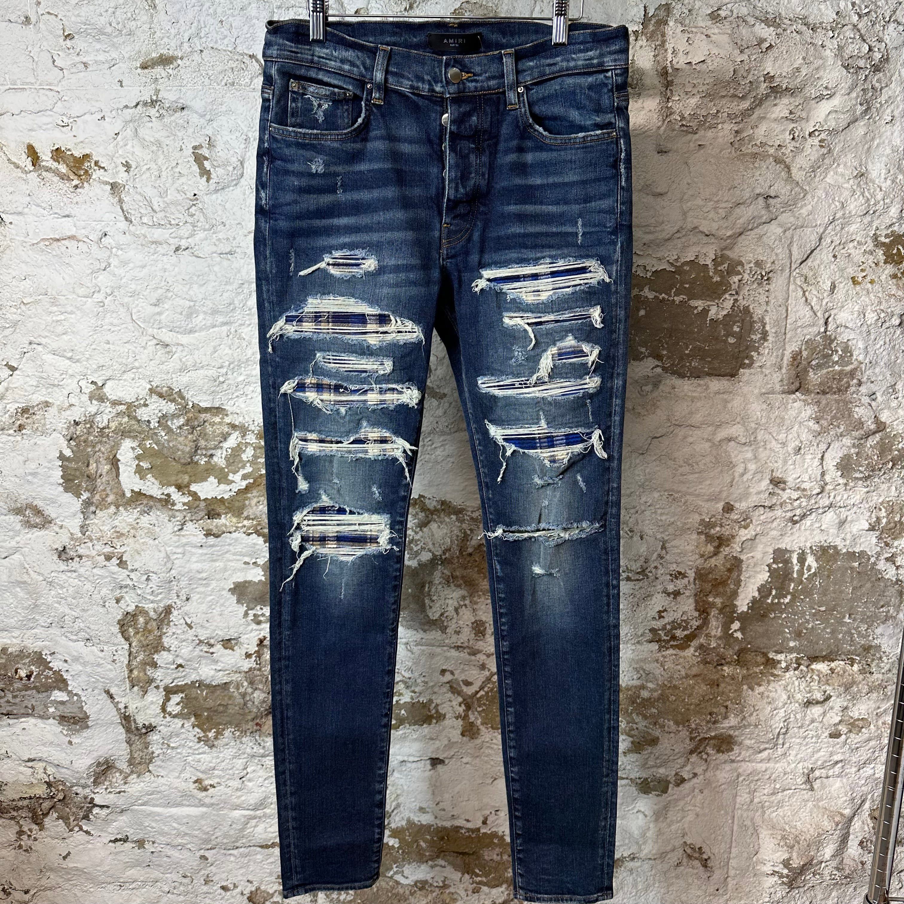 Amiri Amiri MX1 Blue Plaid Flannel Dark Blue Denim Jeans Sz 33 Size US 33 - 1 Thumbnail