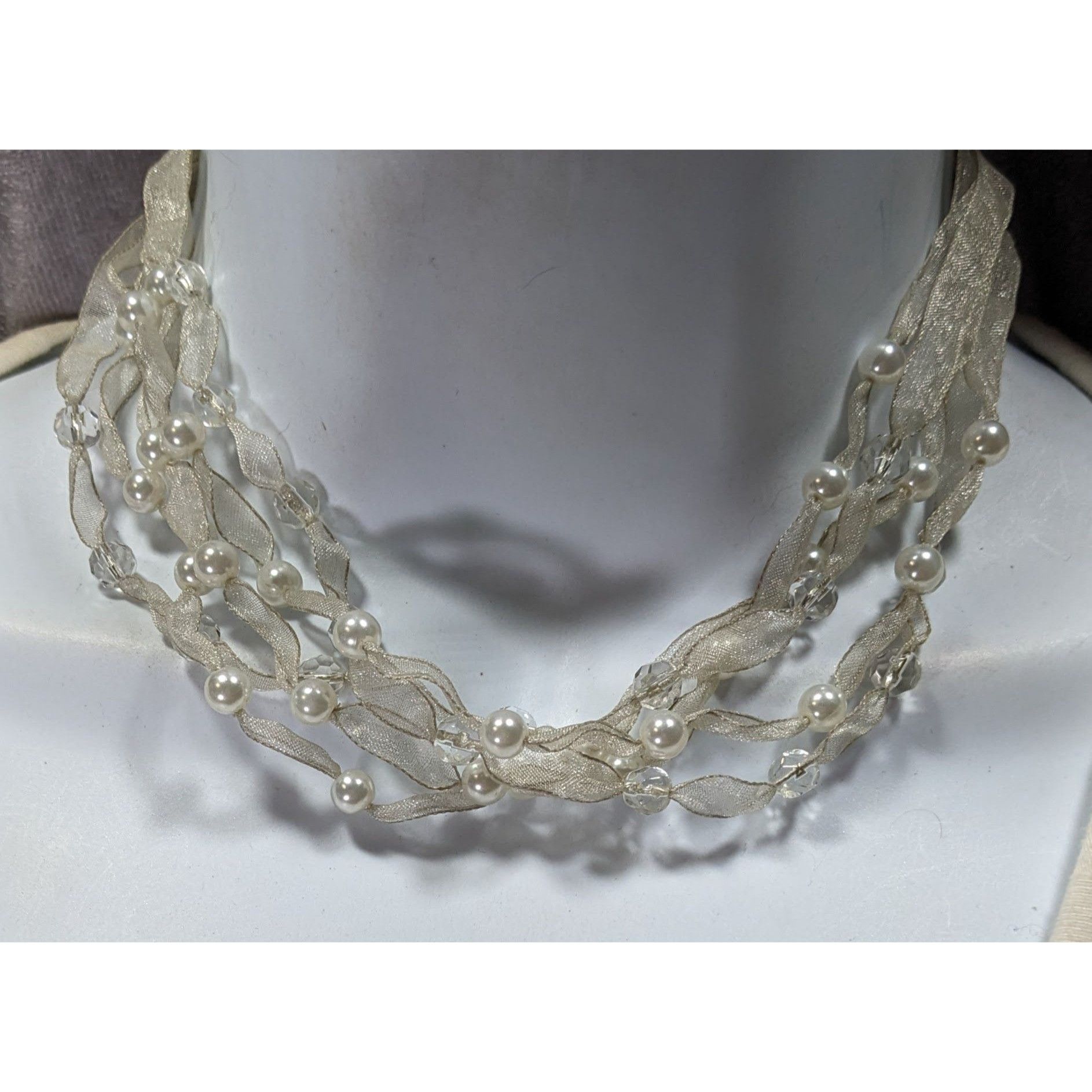 Other Elegant Ivory Ribbon & Faux Pearl Multi-Strand Necklace Size ONE SIZE - 4 Thumbnail