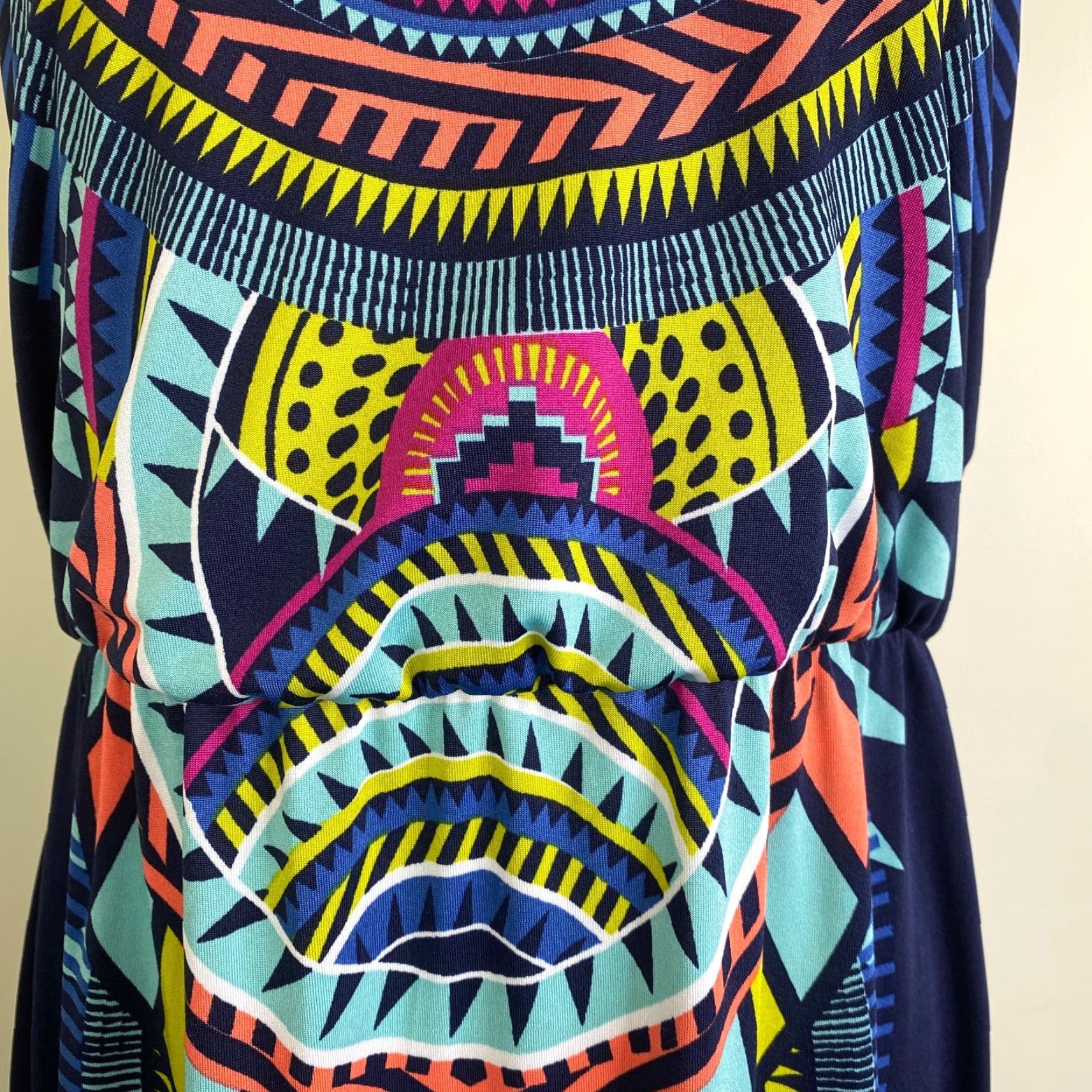 Vintage Bailey Blue Maxi Dress Womens Large Blue Geometric Tribal African Stretch Party/Cocktail Casual Travel Size L / US 10 / IT 46 - 4 Thumbnail
